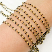 V245BKGP. Gold Plated Enamel Sterling Silver Black Enamel Chain